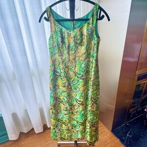 Vintage 60s Vibrant Green Swirl Midi Dress